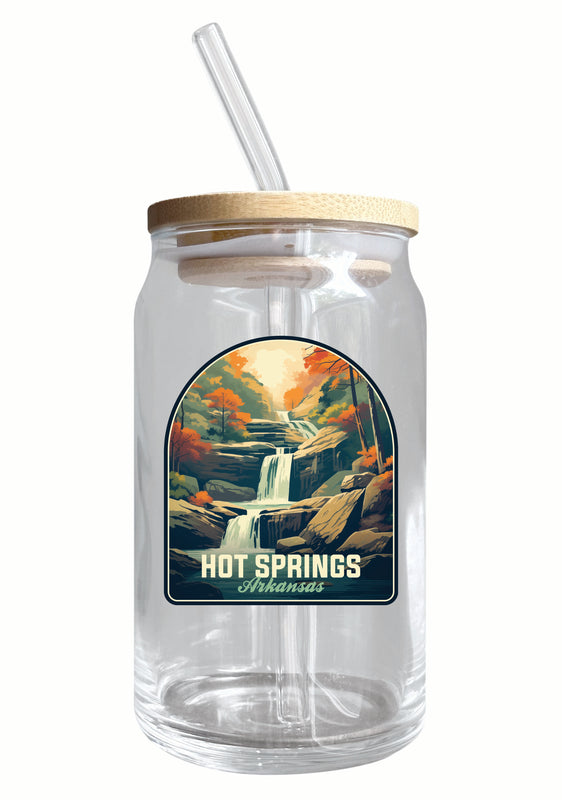 Hot Springs Arkansas Autumn Waterfall Design Souvenir 12 oz Beer Can Glass 2-Pack