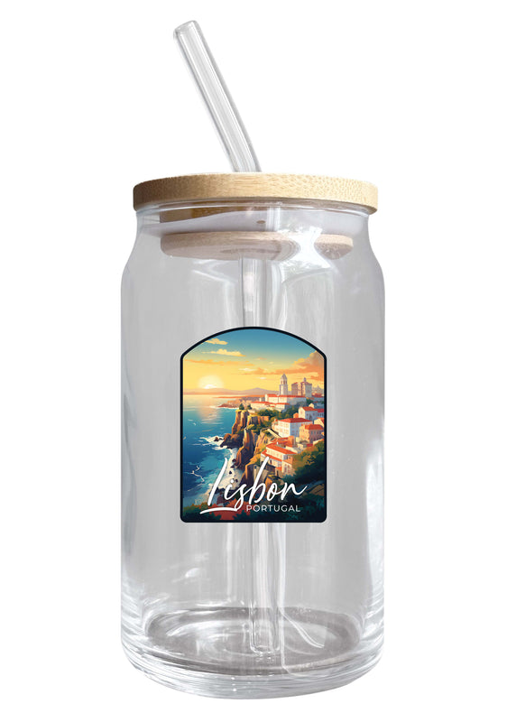 Lisbon Portugal Design B Souvenir 12 oz Beer Can Glass 4-Pack