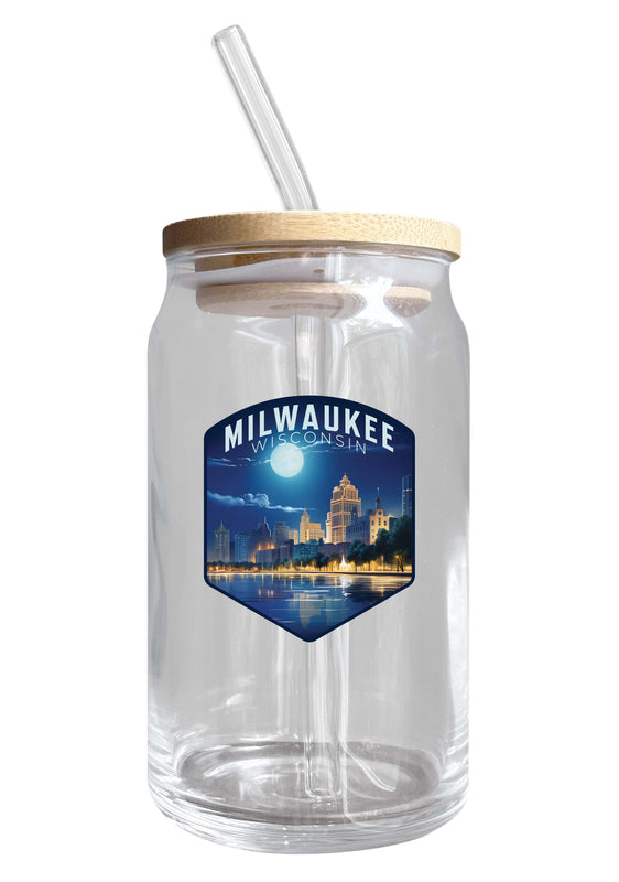 Milwaukee Wisconsin Design B Souvenir 12 oz Beer Can Glass 2-Pack