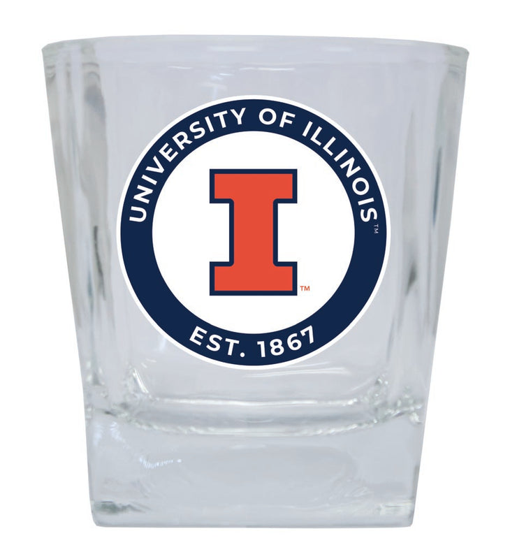 Illinois Fighting Illini 10 oz Whiskey Rocks Glass Circle Design Officially Licensed Collegiate Product