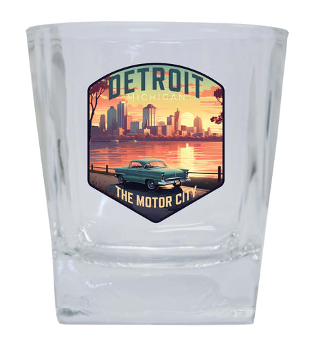 Detroit Michigan Design A Souvenir 10 oz Whiskey Glass Rocks Glass 2-Pack