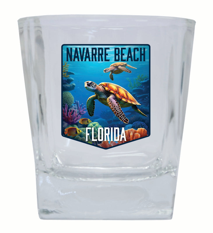 Navarre Beach Florida Underwater Turtle Design Souvenir 10 oz Whiskey Glass Rocks Glass 2-Pack