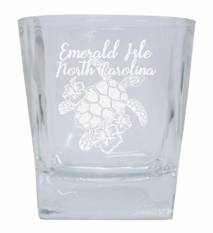 Emerald Isle North Carolina Souvenir 10 oz Engraved Whiskey Glass Rocks Glass 2-Pack