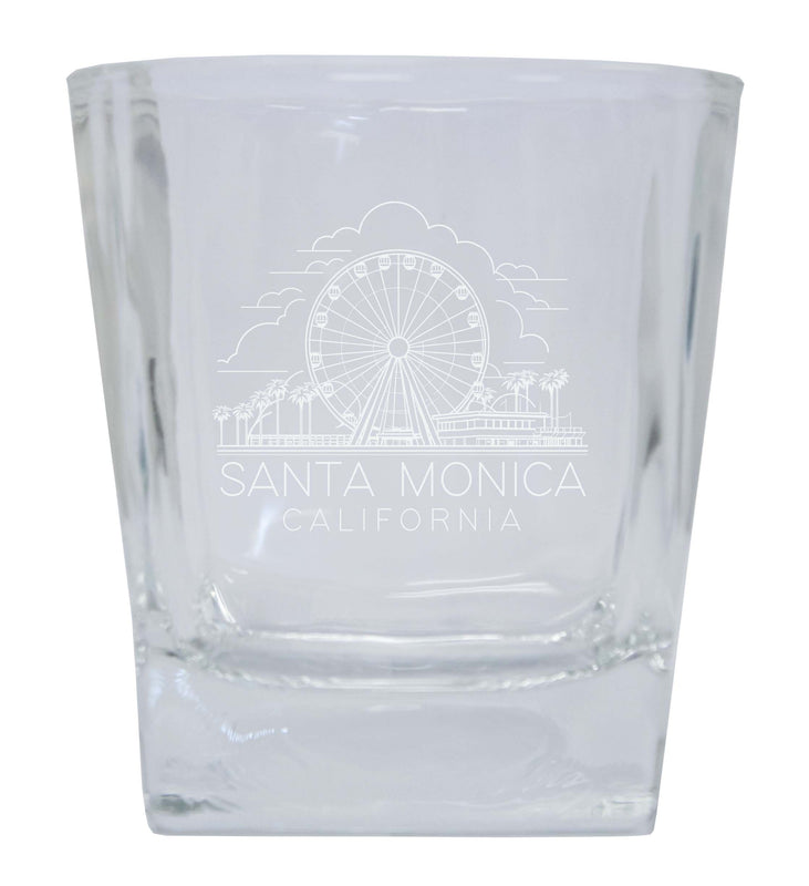 Santa Monica California Souvenir 10 oz Engraved Whiskey Glass Rocks Glass Single Unit