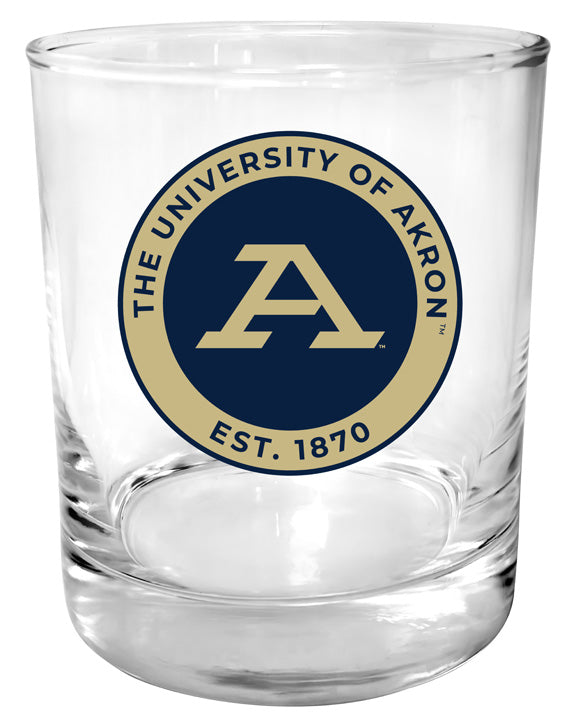 Akron Zips 11 oz Round College Whiskey Glass – Officially Licensed with Full Color or Engraved Logo