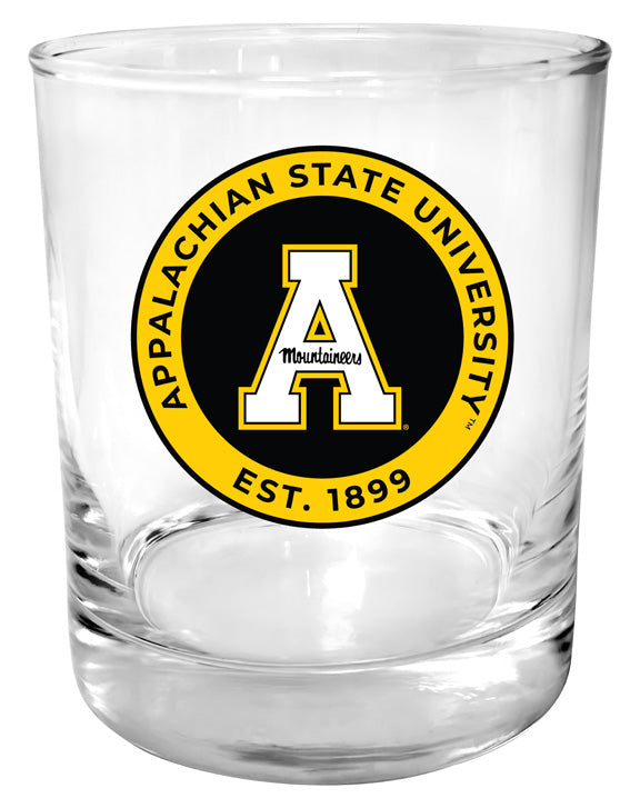 Appalachian State 11 oz Round College Whiskey Glass – Officially Licensed with Full Color or Engraved Logo