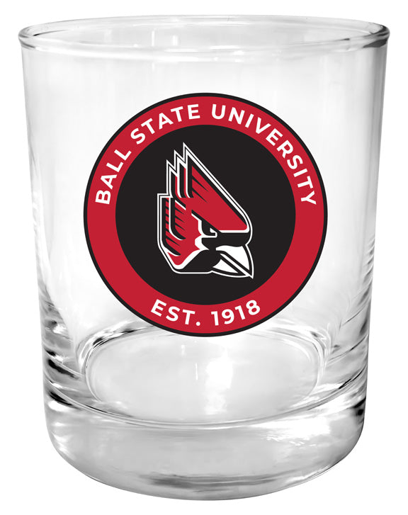 Ball State University 11 oz Round College Whiskey Glass – Officially Licensed with Full Color or Engraved Logo