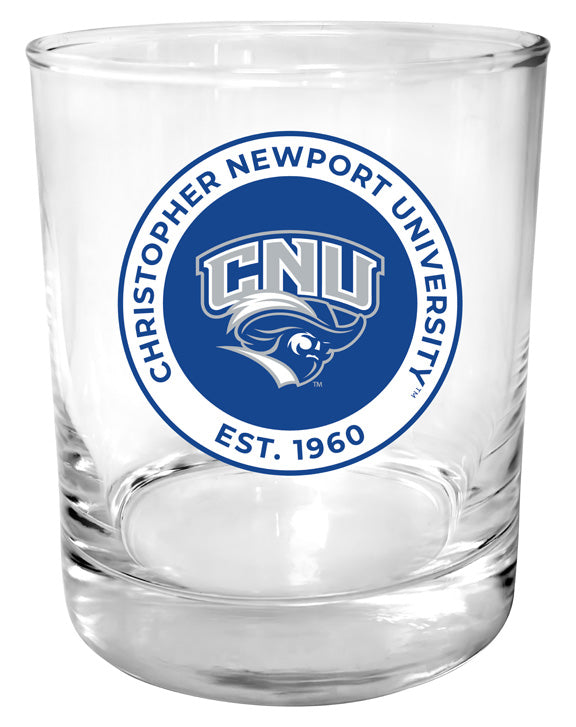 Christopher Newport Captains 11 oz Round College Whiskey Glass – Officially Licensed with Full Color or Engraved Logo