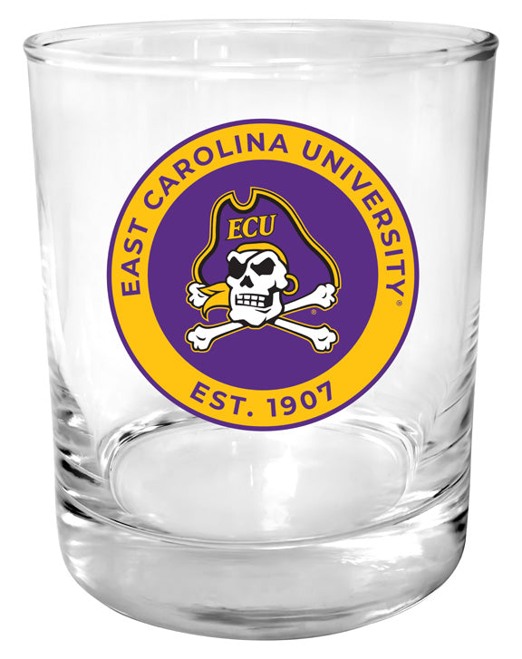 East Carolina Pirates 11 oz Round College Whiskey Glass – Officially Licensed with Full Color or Engraved Logo