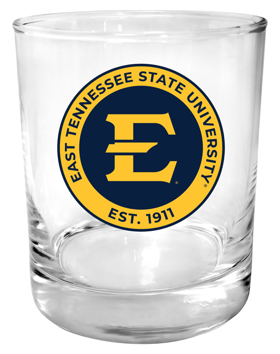 East Tennessee State University 11 oz Round College Whiskey Glass – Officially Licensed with Full Color or Engraved Logo