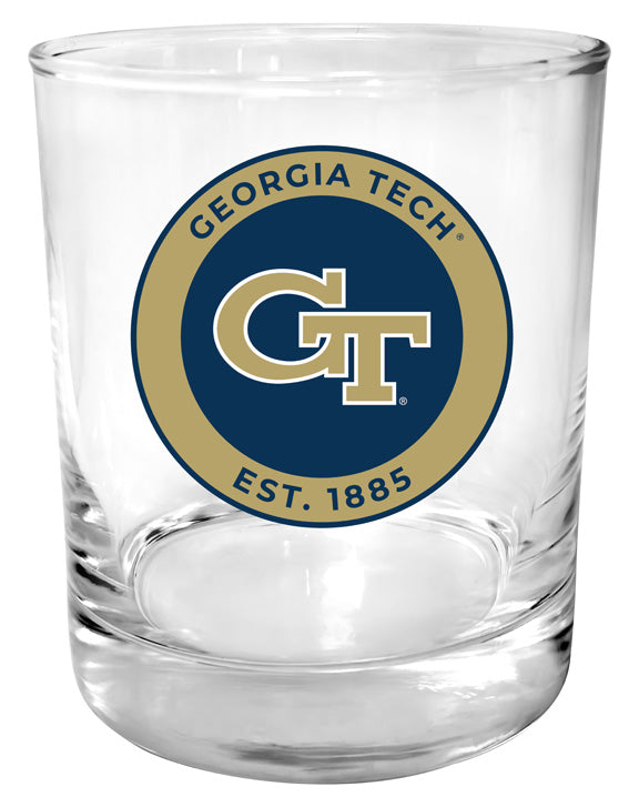 Georgia Tech Yellow Jackets 11 oz Round College Whiskey Glass – Officially Licensed with Full Color or Engraved Logo