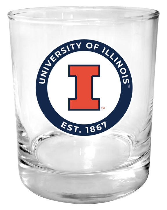 Illinois Fighting Illini 11 oz Round College Whiskey Glass – Officially Licensed with Full Color or Engraved Logo