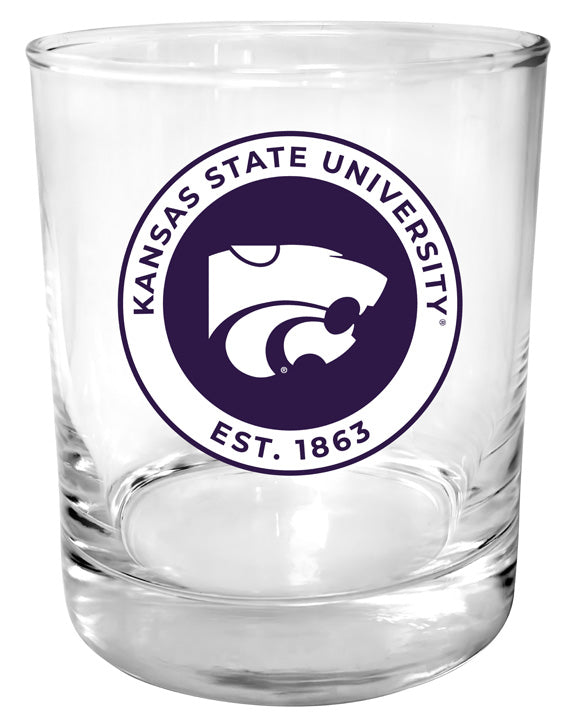 Kansas State Wildcats 11 oz Round College Whiskey Glass – Officially Licensed with Full Color or Engraved Logo