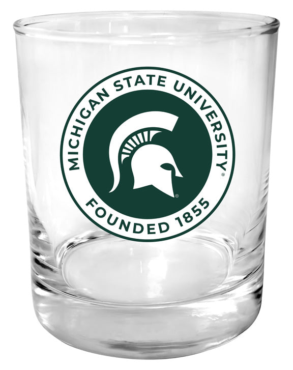 Michigan State Spartans 11 oz Round College Whiskey Glass – Officially Licensed with Full Color or Engraved Logo