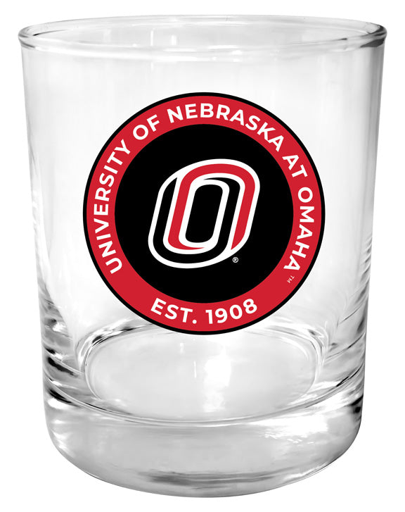Nebraska at Omaha 11 oz Round College Whiskey Glass – Officially Licensed with Full Color or Engraved Logo