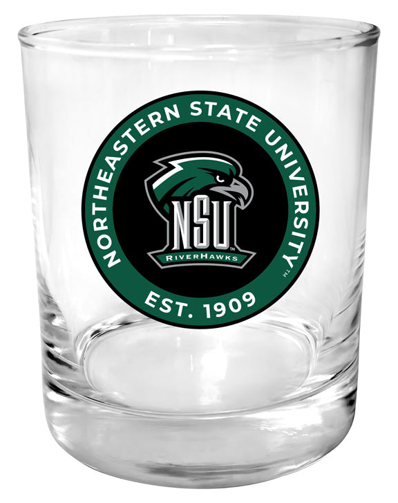 Northeastern State University Riverhawks 11 oz Round College Whiskey Glass – Officially Licensed with Full Color or Engraved Logo