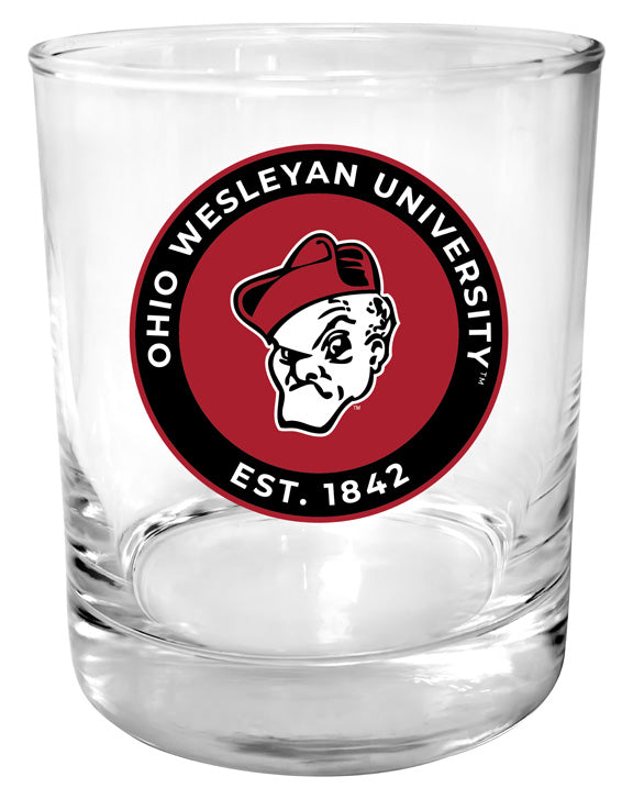Ohio Wesleyan University 11 oz Round College Whiskey Glass – Officially Licensed with Full Color or Engraved Logo
