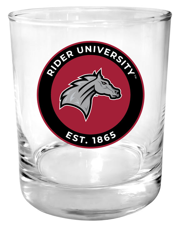 Rider University Broncs 11 oz Round College Whiskey Glass – Officially Licensed with Full Color or Engraved Logo