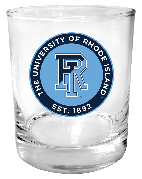 Rhode Island University 11 oz Round College Whiskey Glass – Officially Licensed with Full Color or Engraved Logo