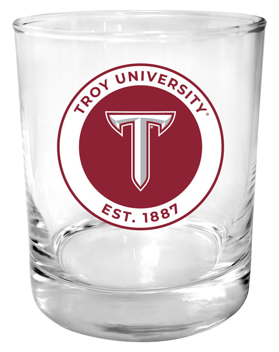 Troy University 11 oz Round College Whiskey Glass – Officially Licensed with Full Color or Engraved Logo