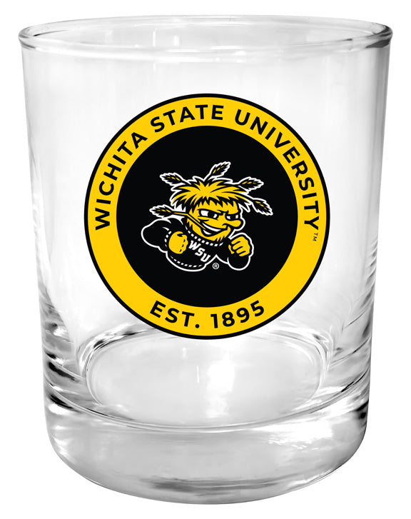 Wichita State Shockers 11 oz Round College Whiskey Glass – Officially Licensed with Full Color or Engraved Logo