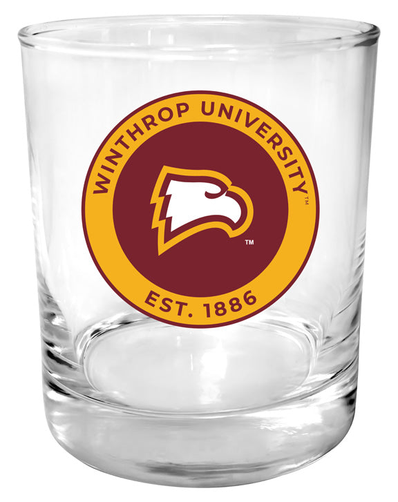 Winthrop University 11 oz Round College Whiskey Glass – Officially Licensed with Full Color or Engraved Logo