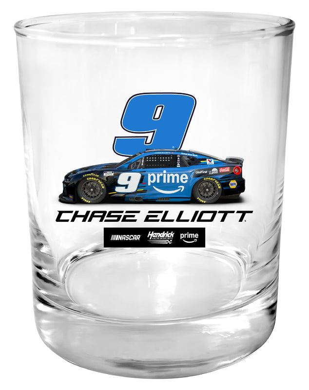 Chase Elliott #9 Nascar 11 oz Round Whiskey Glass – Offic. Licensed Full Color Logo Single