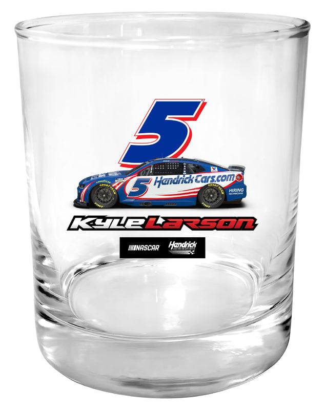 Kyle Larson - Hendricks Cars.com #5 Nascar 11 oz Round Whiskey Glass – Offic. Licensed Full Color Logo