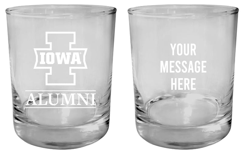 Iowa Hawkeyes Customizable 11 oz Round College Whiskey Glass – Officially Licensed Engraved Design Alumni