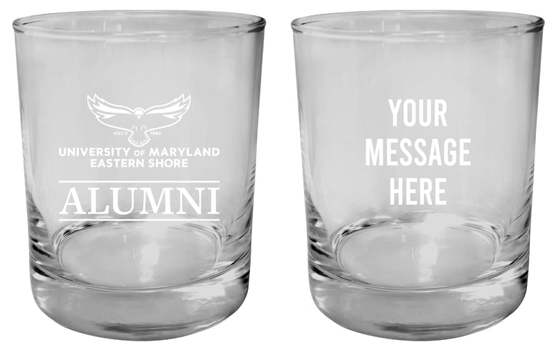 Maryland Eastern Shore Customizable 11 oz Round College Whiskey Glass – Officially Licensed Engraved Design Alumni