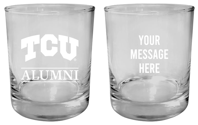 Texas Christian University Customizable 11 oz Round College Whiskey Glass – Officially Licensed Engraved Design Alumni