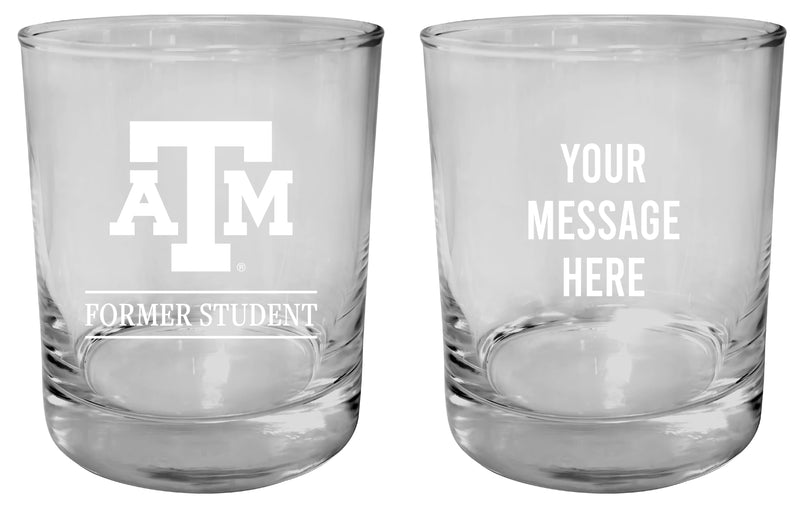 Texas A&M Aggies Customizable 11 oz Round College Whiskey Glass – Officially Licensed Engraved Design Alumni