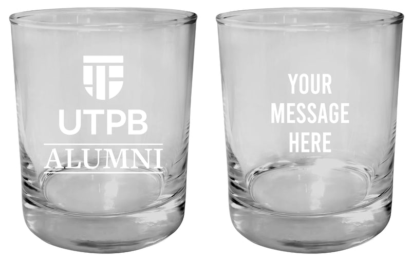 University of Texas of the Permian Basin Customizable 11 oz Round College Whiskey Glass – Officially Licensed Engraved Design Alumni