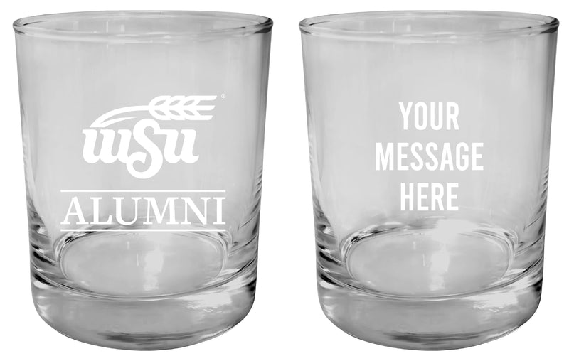Wichita State Shockers Customizable 11 oz Round College Whiskey Glass – Officially Licensed Engraved Design Alumni