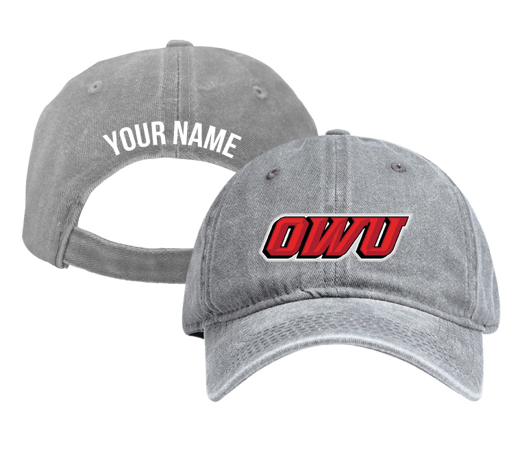 Ohio Wesleyan University Personalized College Dad Hat – Officially Licensed Baseball Cap Gray