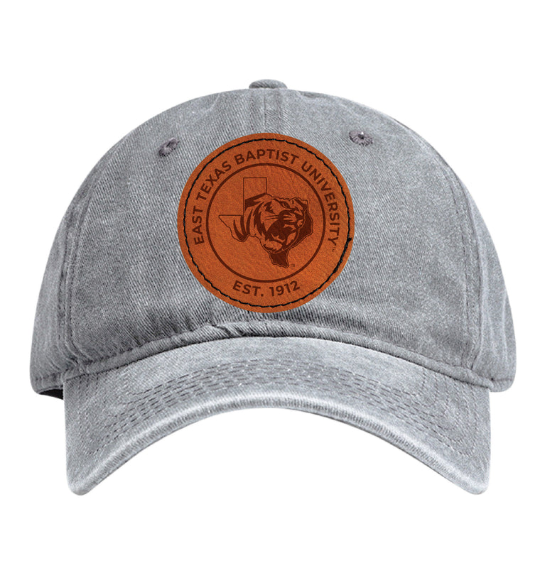 East Texas Baptist University Officially Licensed Dad Hat Unisex Soft Baseball Cap with Round Engraved Leather Patch Gray