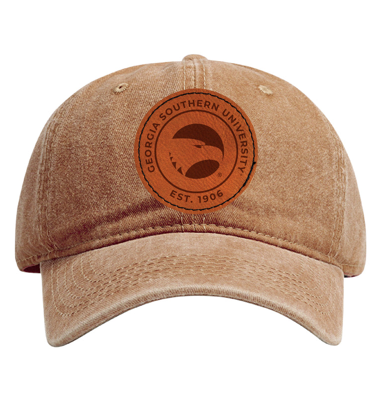 Georgia Southern Eagles Officially Licensed Dad Hat Unisex Soft Baseball Cap with Round Engraved Leather Patch Coffee