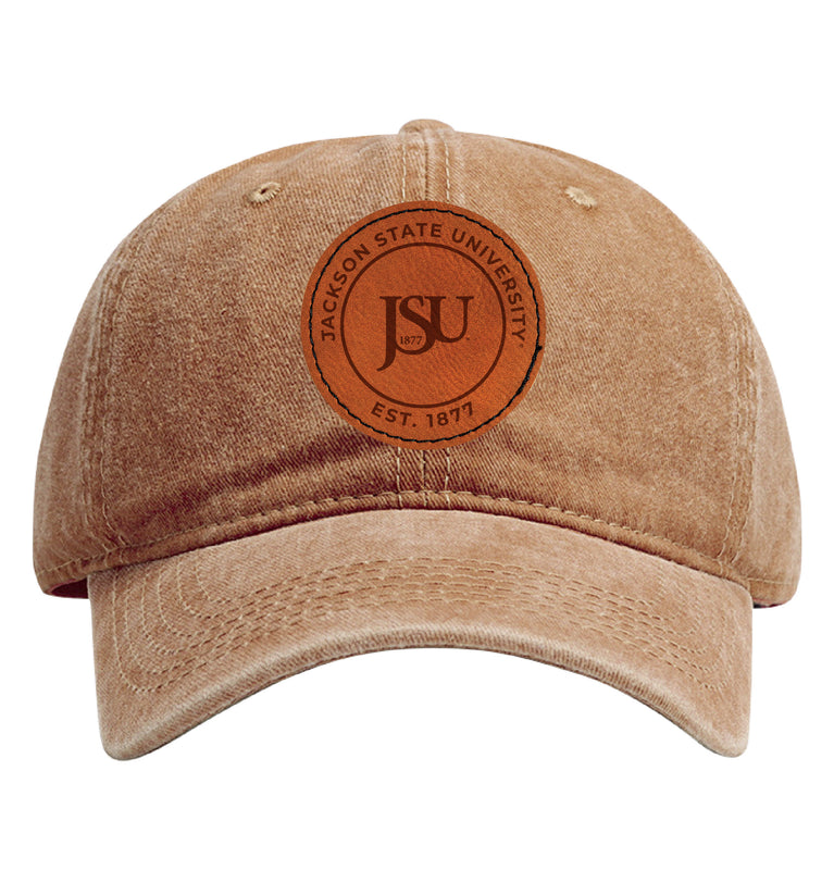 Jackson State University Officially Licensed Dad Hat Unisex Soft Baseball Cap with Round Engraved Leather Patch Coffee