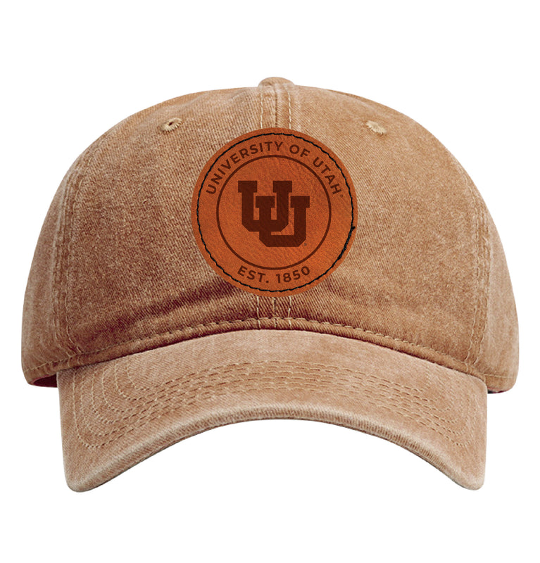 Utah Utes Officially Licensed Dad Hat Unisex Soft Baseball Cap with Round Engraved Leather Patch Coffee