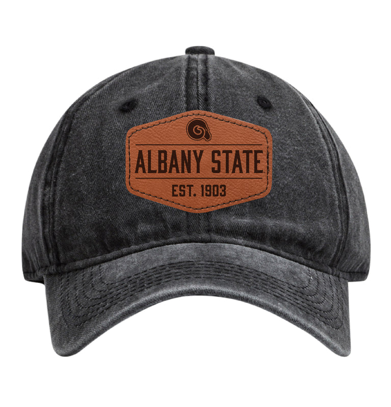Albany State University Officially Licensed Dad Hat Unisex Soft Baseball Cap with Hexagon Engraved Leather Patch Black