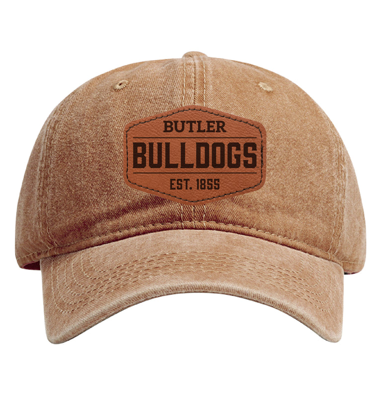 Butler Bulldogs Officially Licensed Dad Hat Unisex Soft Baseball Cap with Hexagon Engraved Leather Patch Coffee