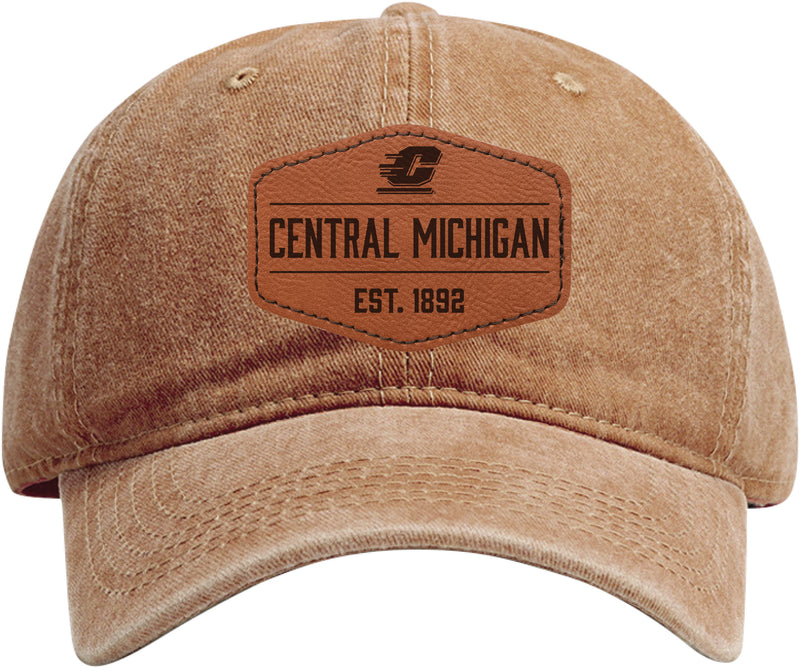 Central Michigan University Officially Licensed Dad Hat Unisex Soft Baseball Cap with Hexagon Engraved Leather Patch Coffee