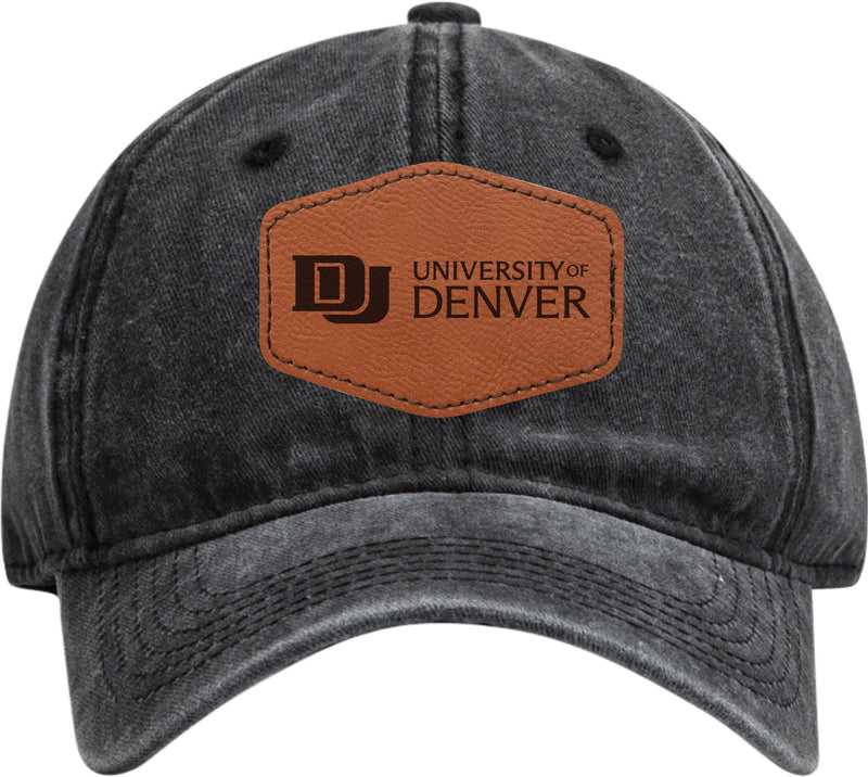 University of Denver Pioneers Officially Licensed Dad Hat - Unisex Baseball Cap with Hexagon Engraved Leather Patch Black