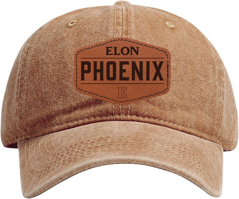 Elon University Officially Licensed Dad Hat Unisex Soft Baseball Cap with Hexagon Engraved Leather Patch Coffee