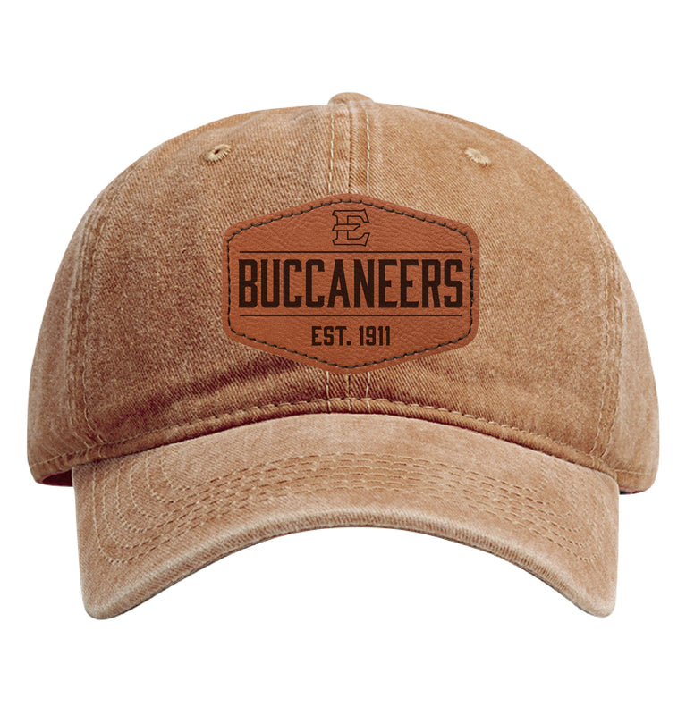 East Tennessee State University Officially Licensed Dad Hat Unisex Soft Baseball Cap with Hexagon Engraved Leather Patch Coffee