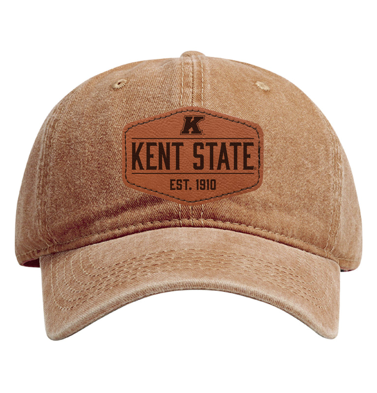 Kent State University Officially Licensed Dad Hat Unisex Soft Baseball Cap with Hexagon Engraved Leather Patch Coffee