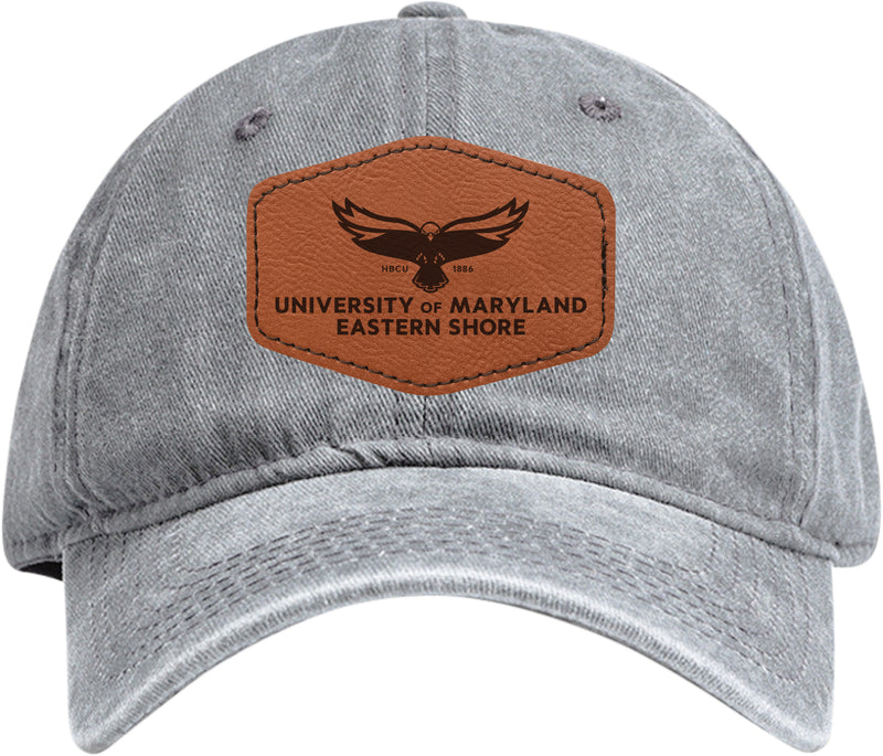 Maryland Eastern Shore Officially Licensed Dad Hat Unisex Soft Baseball Cap with Hexagon Engraved Leather Patch Gray