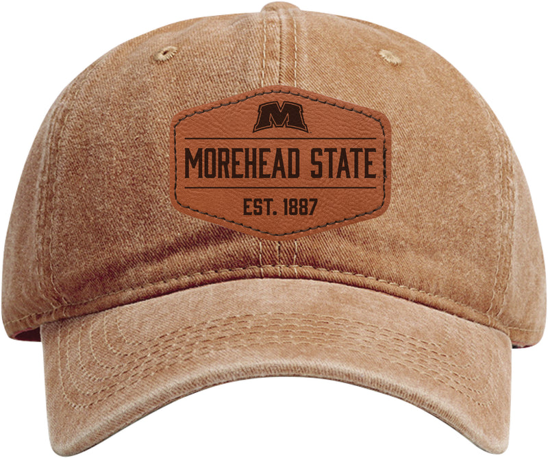 Morehead State University Officially Licensed Dad Hat Unisex Soft Baseball Cap with Hexagon Engraved Leather Patch Coffee