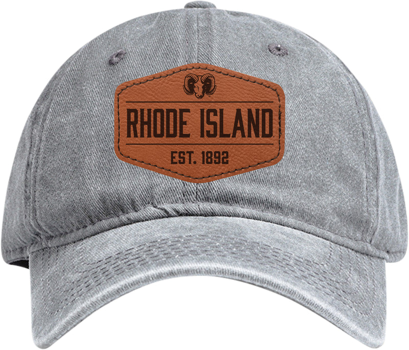 Rhode Island University Officially Licensed Dad Hat Unisex Soft Baseball Cap with Hexagon Engraved Leather Patch Gray