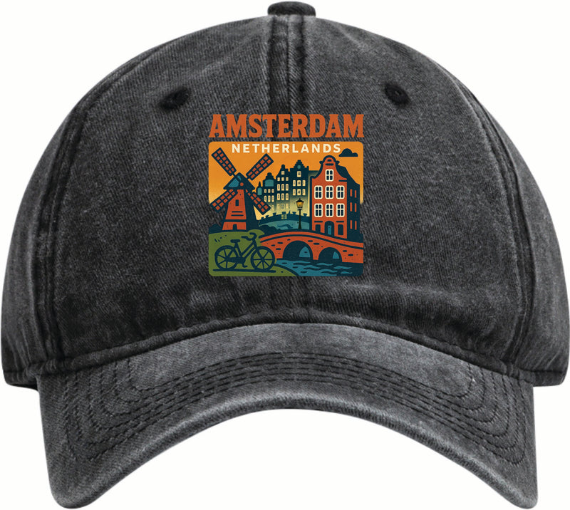 Amsterdam Netherlands Vintage Design Black Dad Hat – Unisex Soft Baseball Cap Black